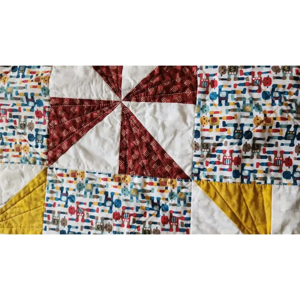 Alpha-Bots Print by Danielle Leone Hand Sewn Baby Learning Crib Quilt Nursery
